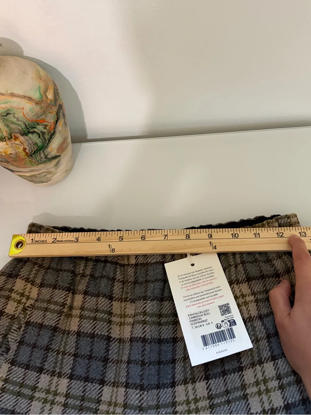 Sezane Plaid Wool and lined Joey Trousers in Gray and Yellow wide leg Elastic